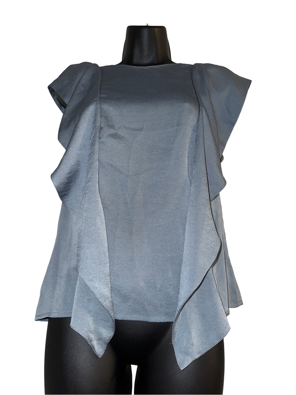 Express Slate Blue Ruffle Cap-Sleeve Blouse